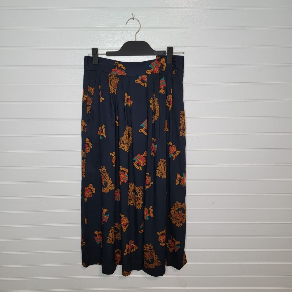 Vintage 90's Jones New York Size 12 Midi Skirt Regal Logo Emblem Academia Preppy